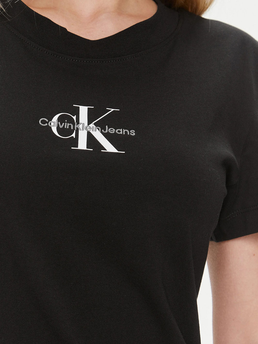 T-shirt Calvin Klein Monologo Slim da Donna - Nero