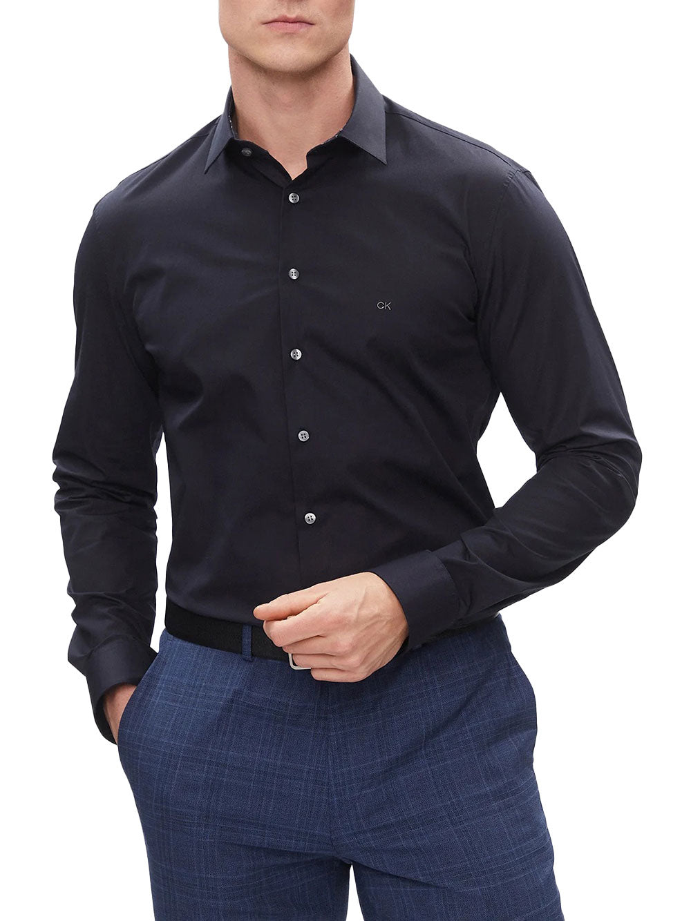Camicia Classica Calvin Klein Poplin Contrast da Uomo - Blu