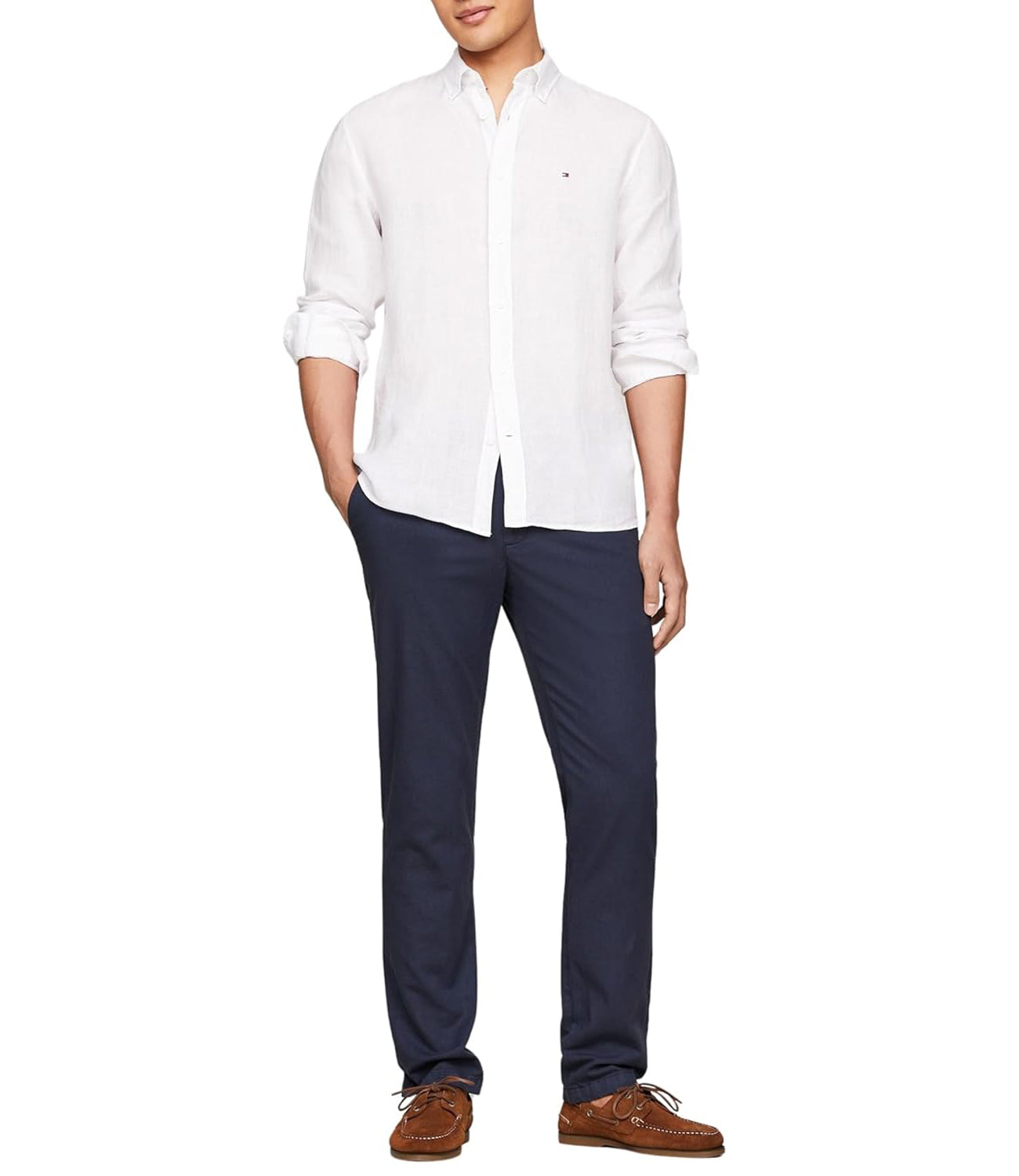 Tommy Hilfiger Camicia Uomo Mod. MW0MW34602 YCF White Bianco