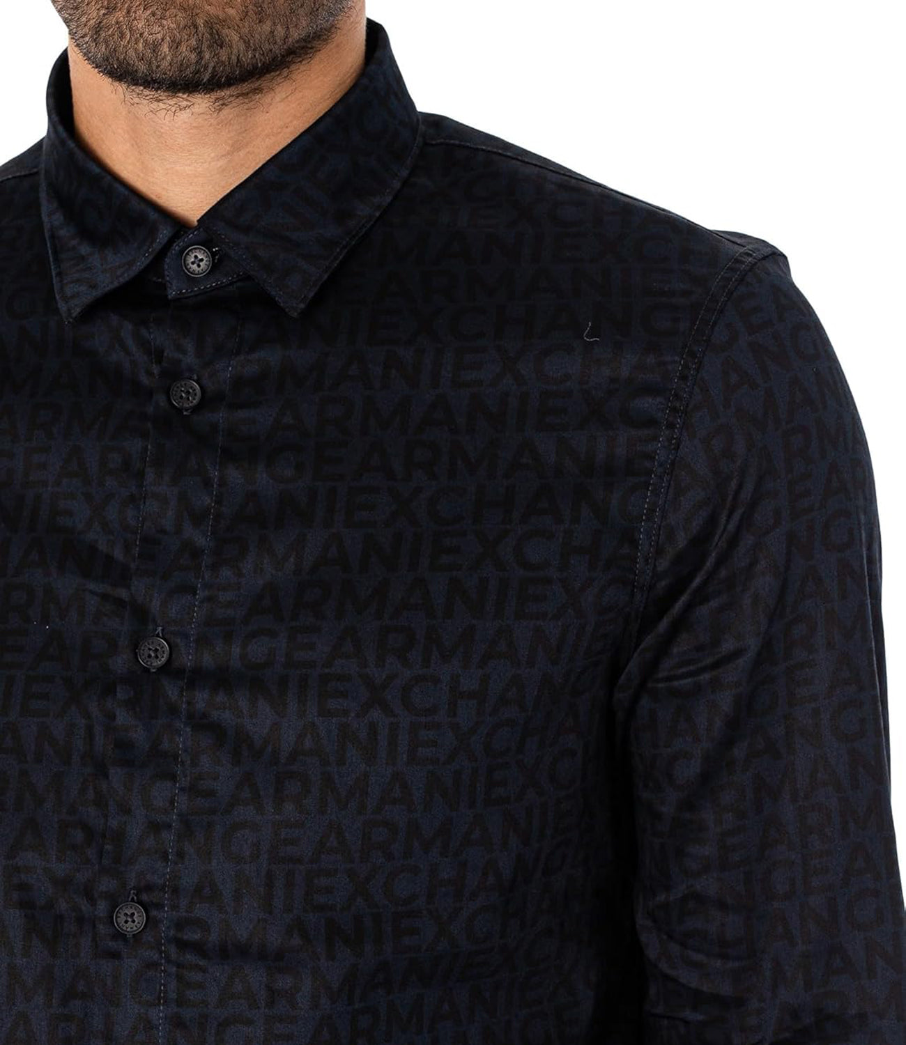 A|X Armani Exchange Camicia Uomo Mod. 6DZC45-ZNZRZ 55JR Navy Lettering Small