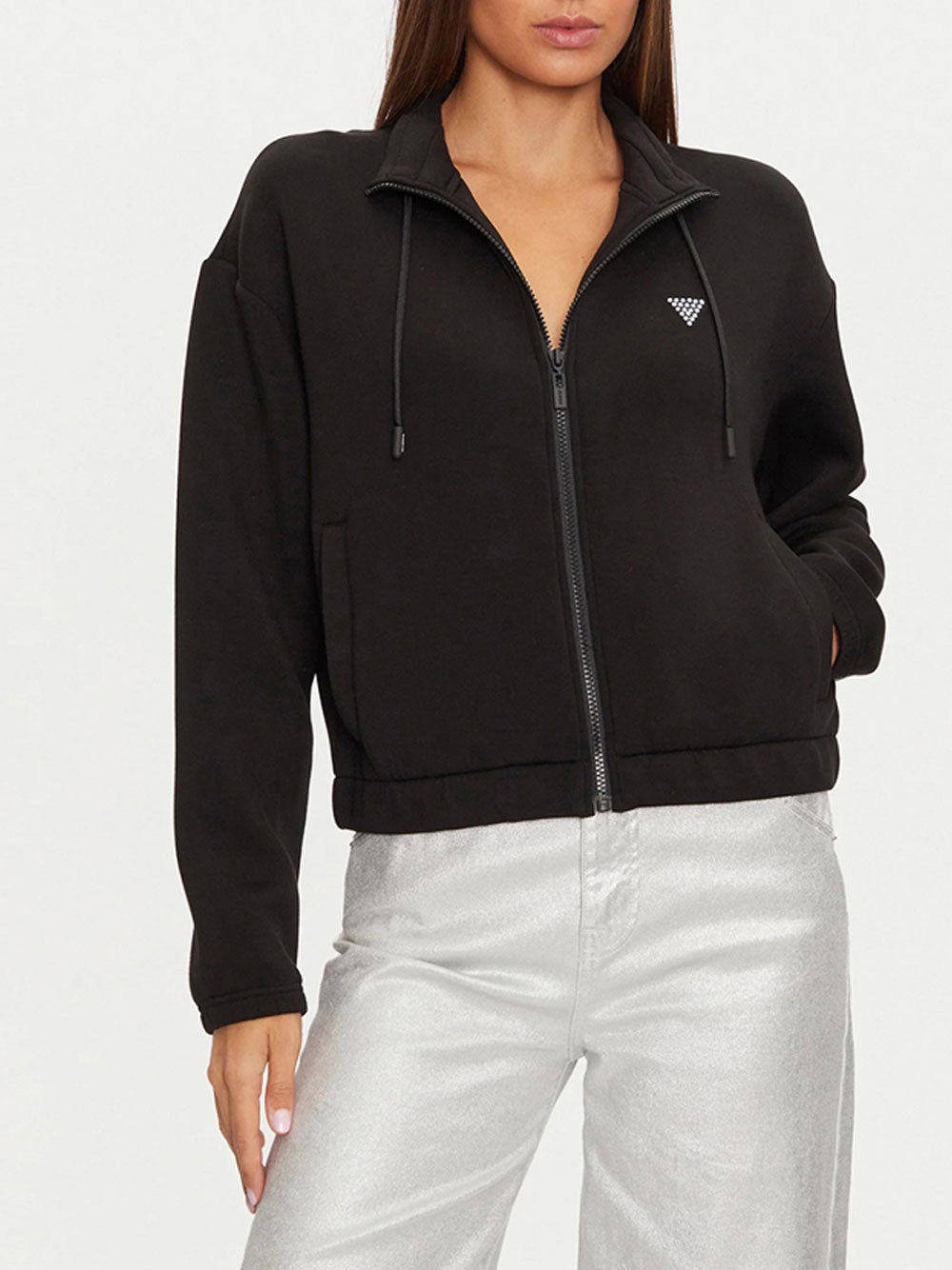 Felpa Zip Guess Cecilia Scuba da Donna - Nero