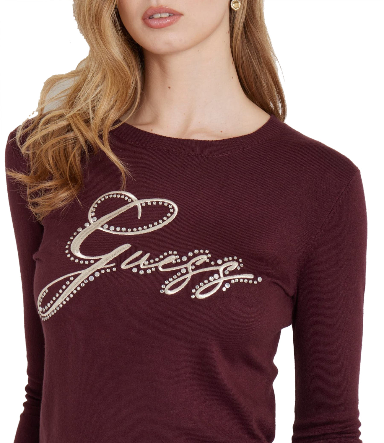 Guess Maglia Donna Mod. W4BR04 Z2NQ2 G596 Bordeau Rosso