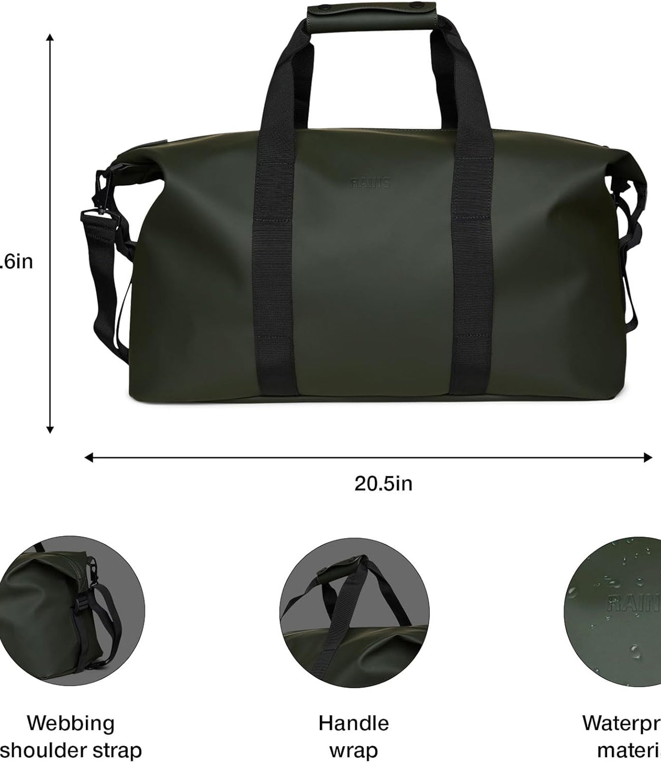 Rains Borsa Unisex Mod. WEECKEND BAG 14200 03 Green Verde