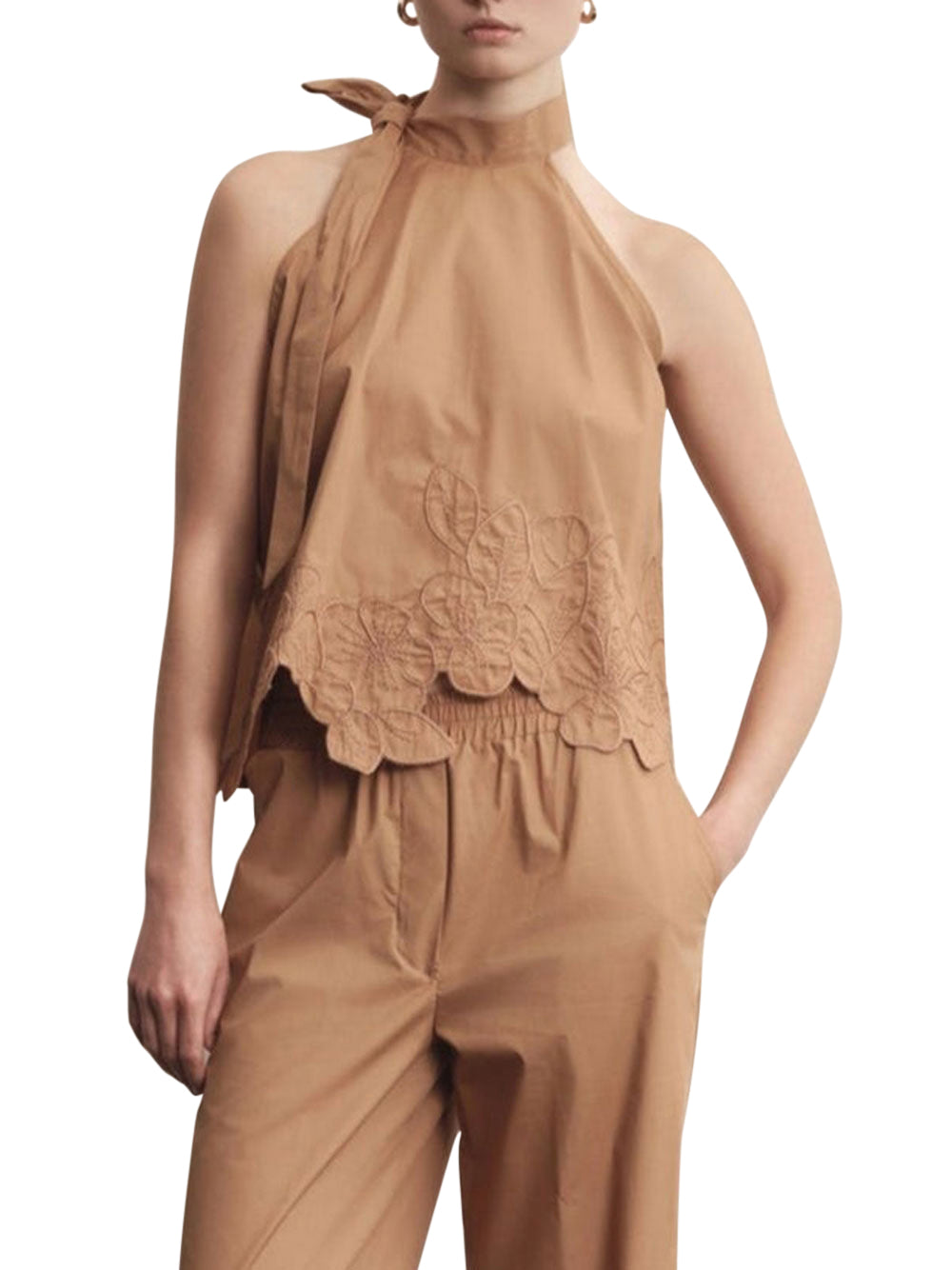Top Akep Con Ricamo da Donna - Marrone