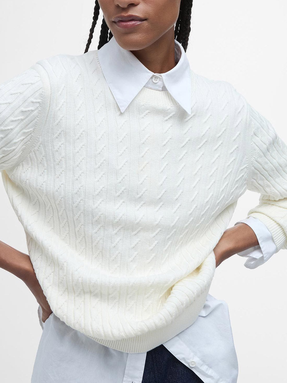 Maglione Barbour Hartland Crew Knitted da Donna - Bianco