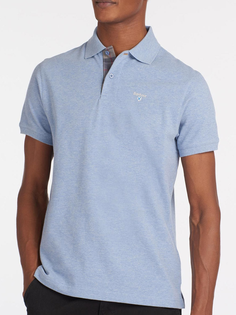Polo Barbour Tartan Pique da Uomo - Celeste
