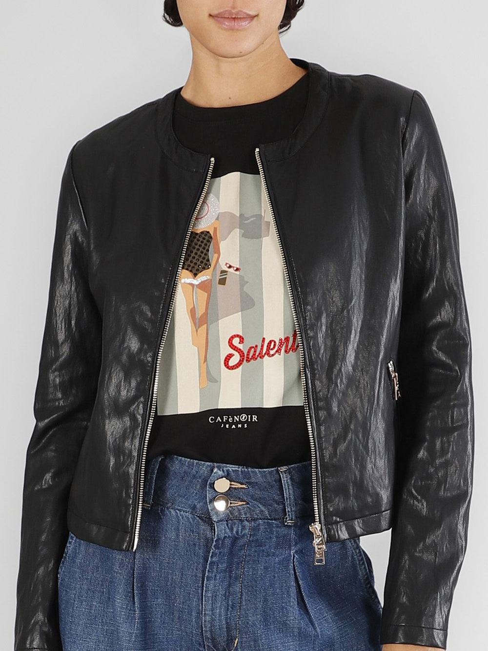 Giubbino Biker Similpelle CafèNoir da Donna - Nero