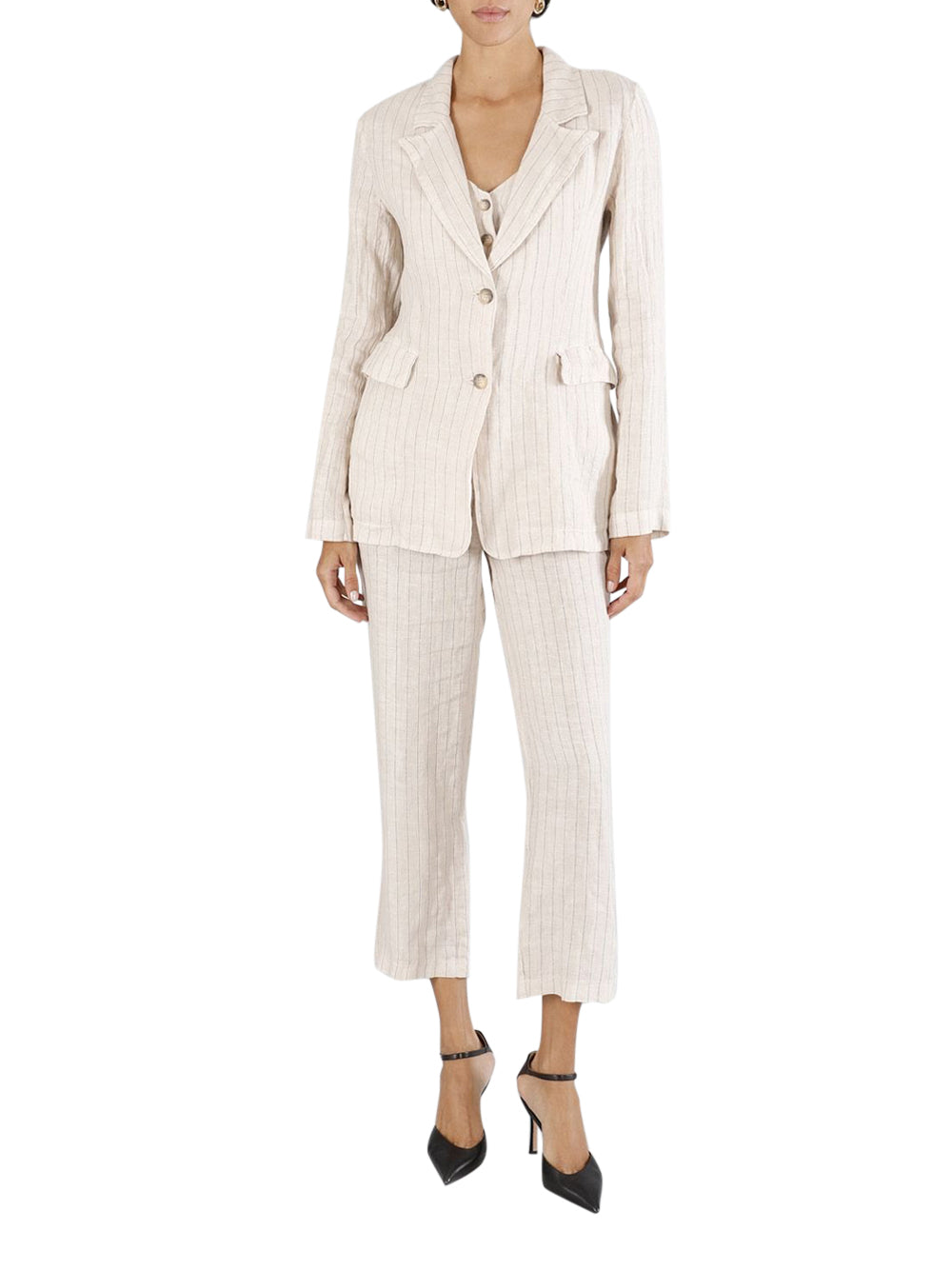 Giacca CafèNoir Monopetto Mistolino Gessato da Donna - Avorio