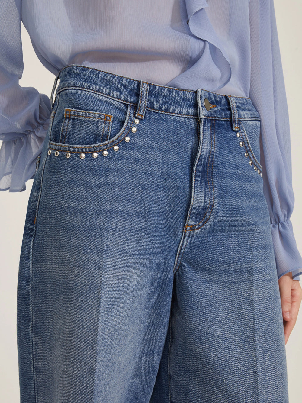 Jeans Wide Emme Marella Adorno da Donna - Denim