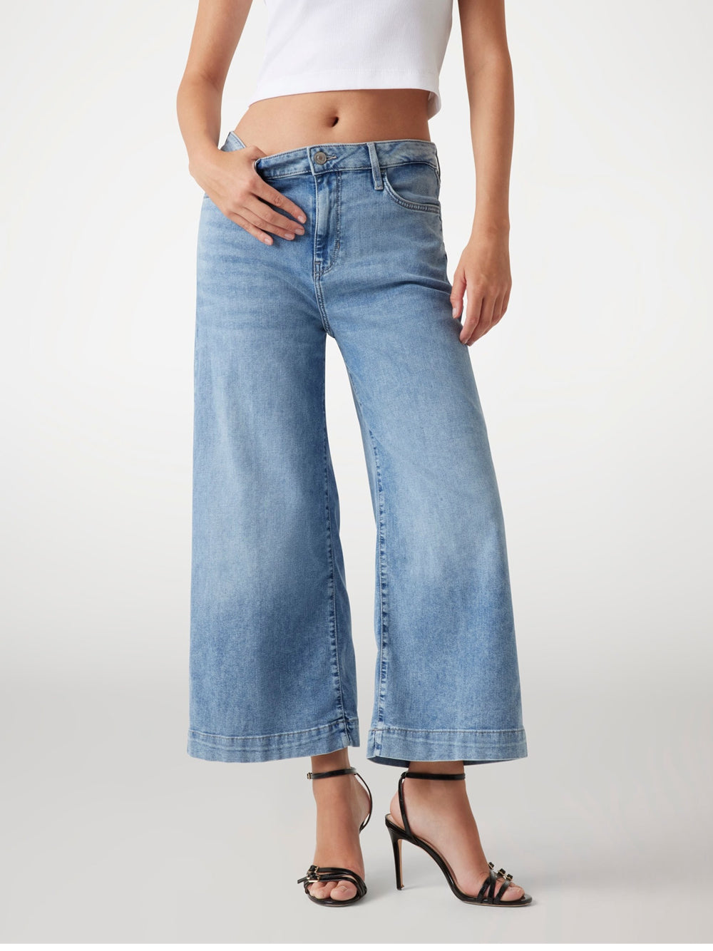 Jeans Wide Guess Bellflower Crop da Donna - Denim