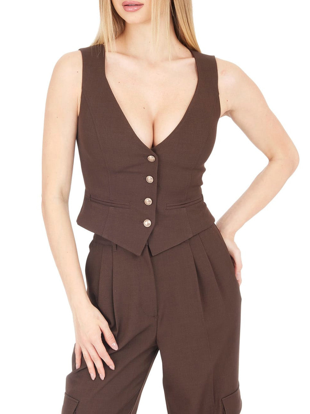 Gilet Guess Matea Suit da Donna - Marrone
