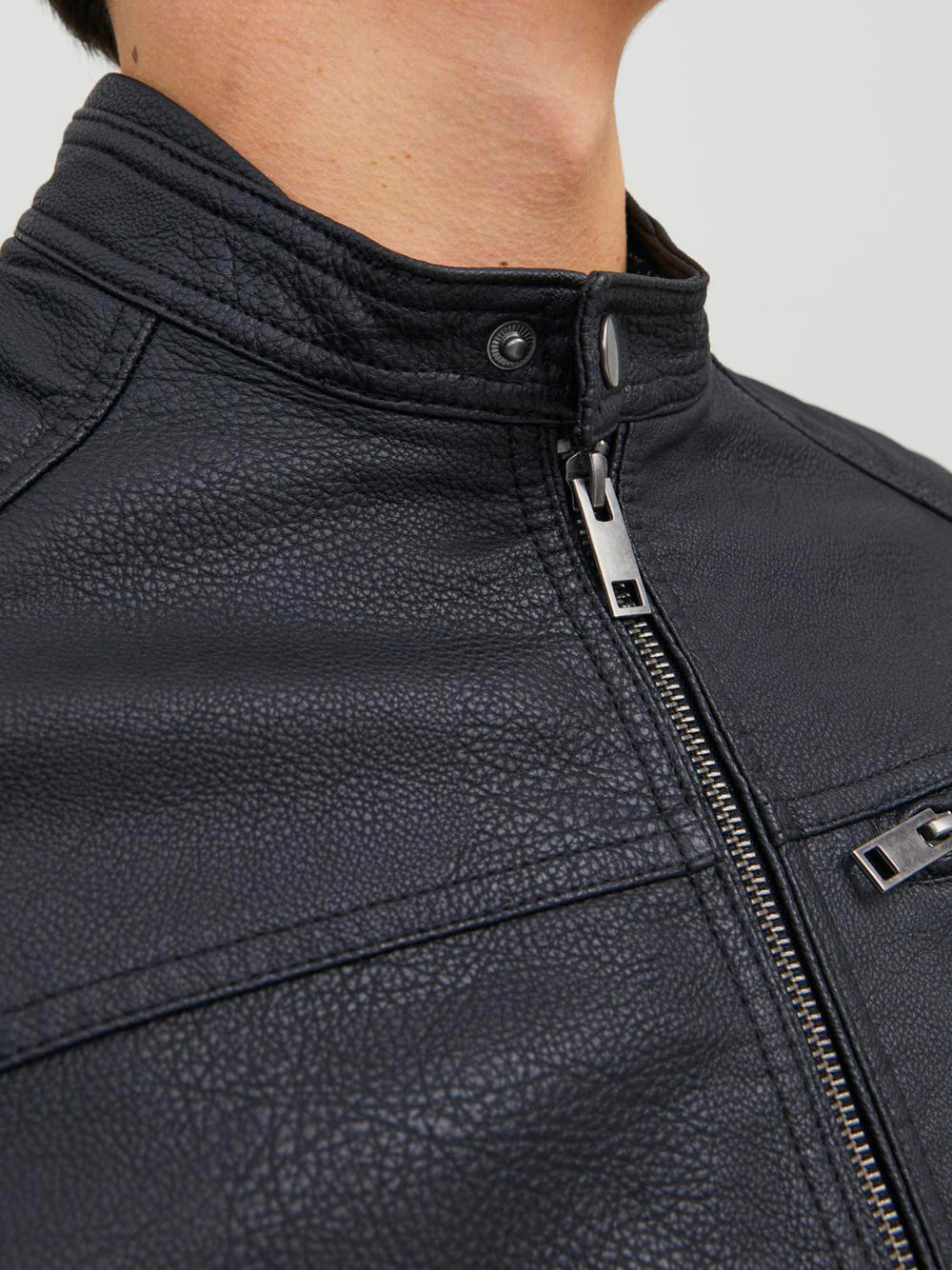 Giubbino di Pelle Jack e Jones Rocky da Uomo - Nero