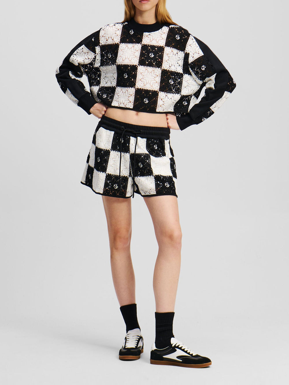 Shorts Sportivi Karl Lagerfeld da Donna - Bianco Nero