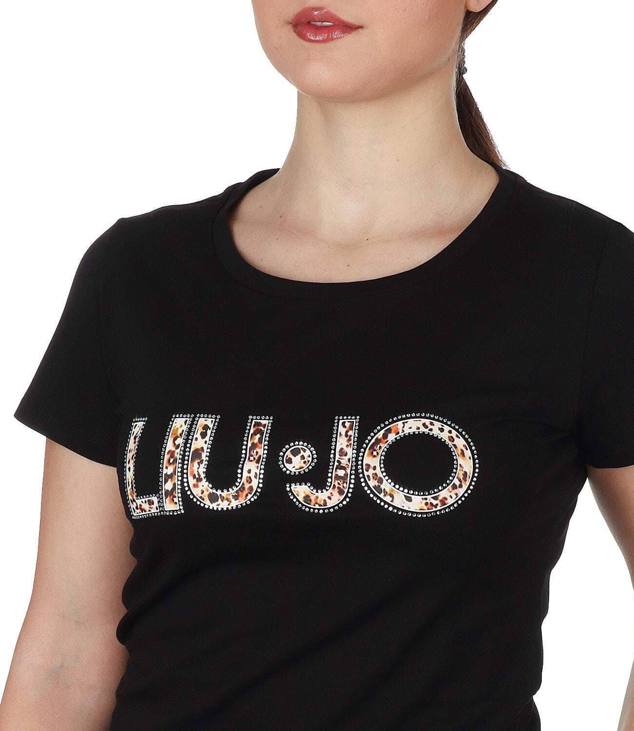 Liu Jo Liu Jo T-shirt Ecs Basica Maniche Corte Donna Mod. VA5154 JS003 M9330 Nero/Anim.Rouge