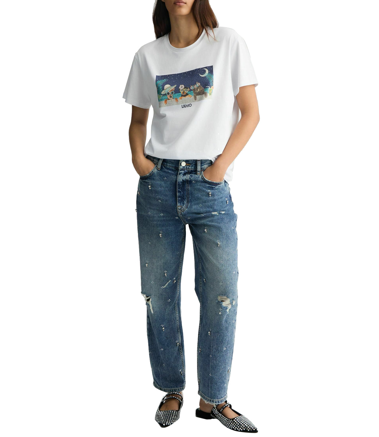 Liu Jo Liu Jo T-shirt Ecs Moda Maniche Corte Donna Mod. WA5260 JS003 M9444 Bianco Bike Dog Liuj