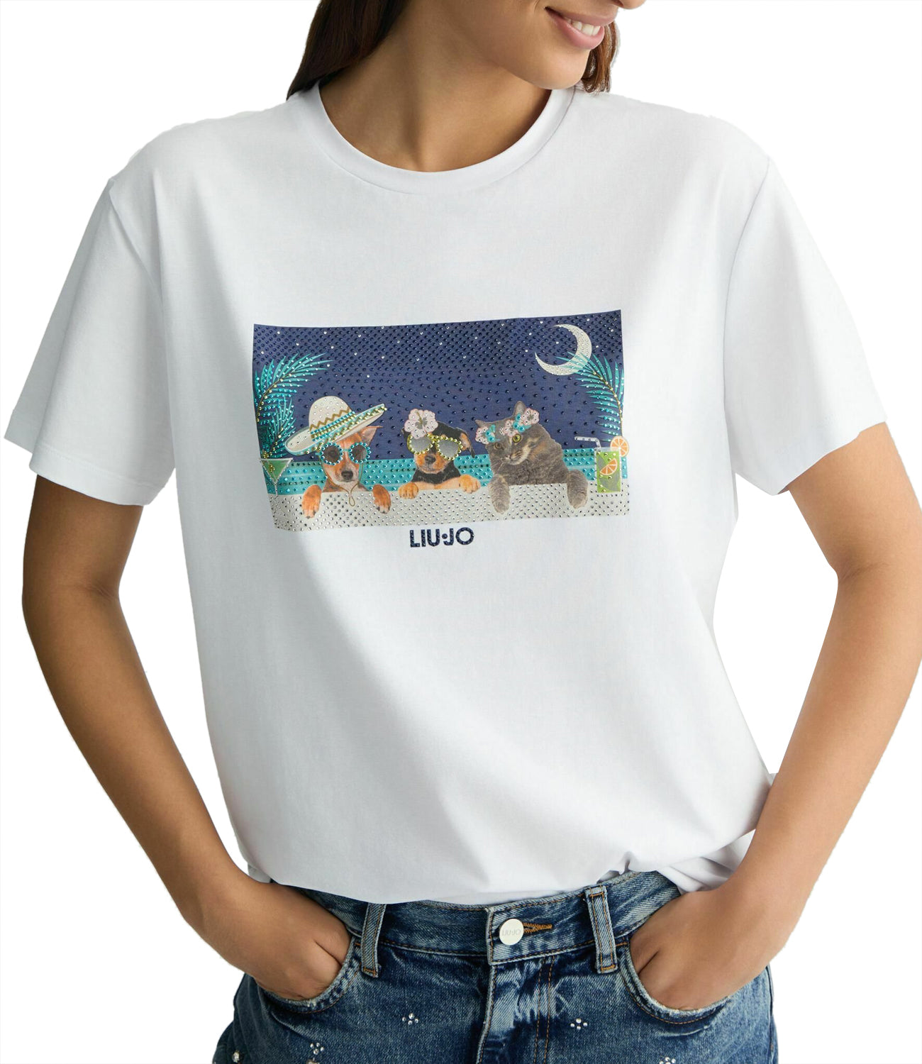 Liu Jo Liu Jo T-shirt Ecs Moda Maniche Corte Donna Mod. WA5260 JS003 M9444 Bianco Bike Dog Liuj