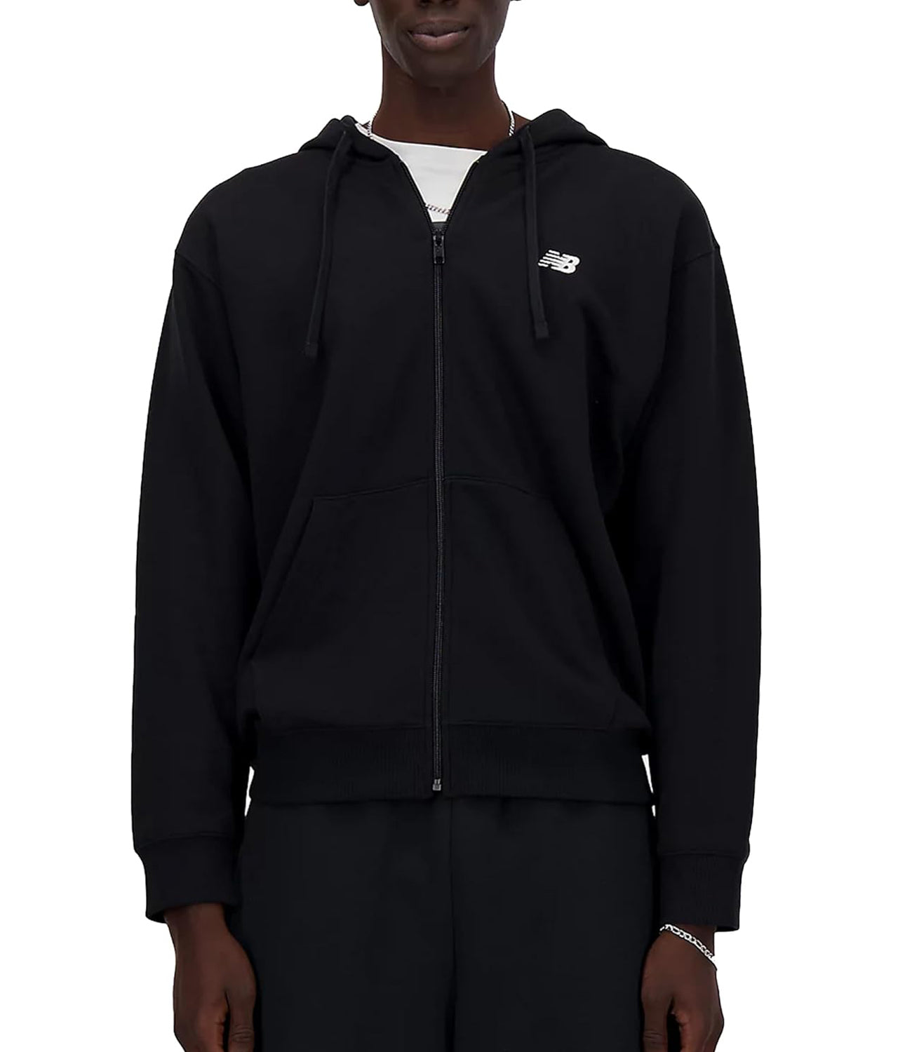 Felpa Zip New Balance Stacked Logo French Terry Full Zip Hoo Uomo Mod. MJ41501 BK Black Nero