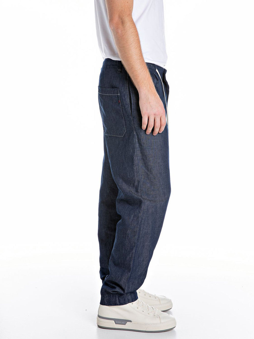 Pantalone Jogger Replay Cotton Linen Indigo da Uomo - Blu
