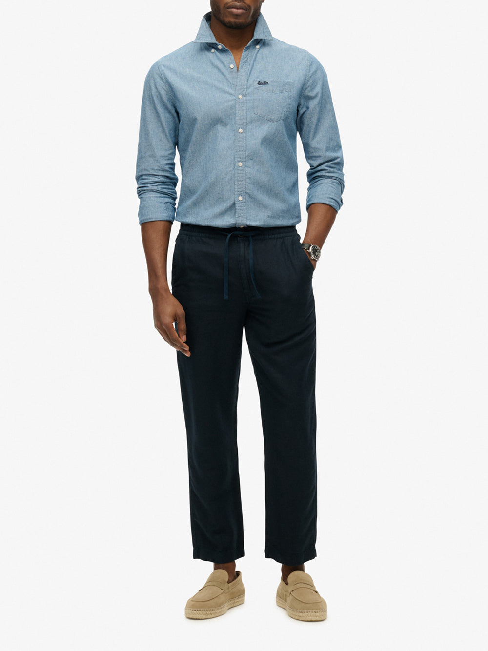 Pantalone Chino Superdry Merchant Linen da Uomo - Blu