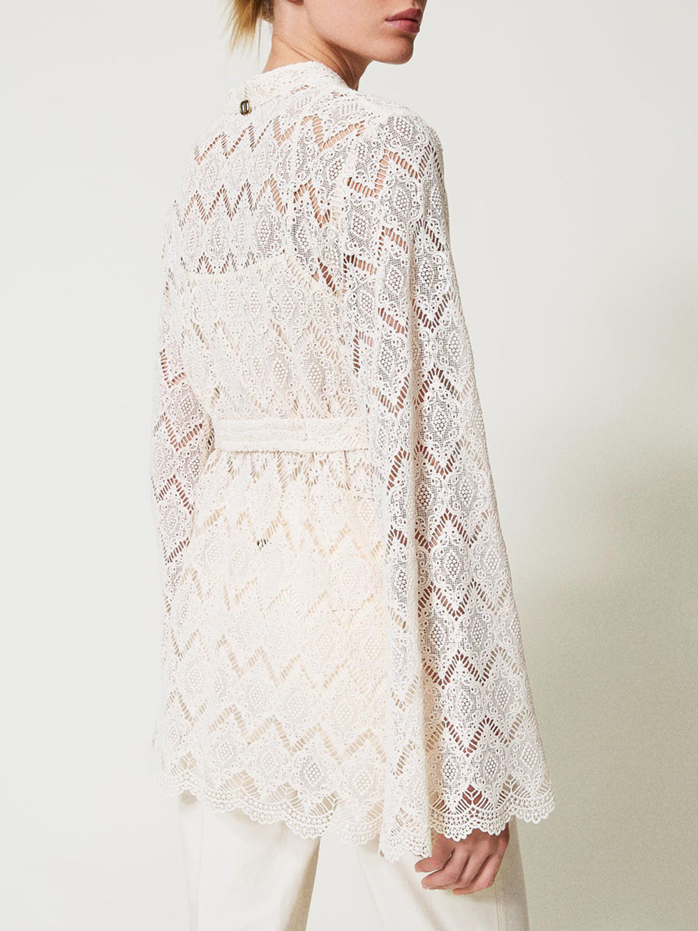 Camicia Twin Set Pizzo Maxi da Donna - Beige