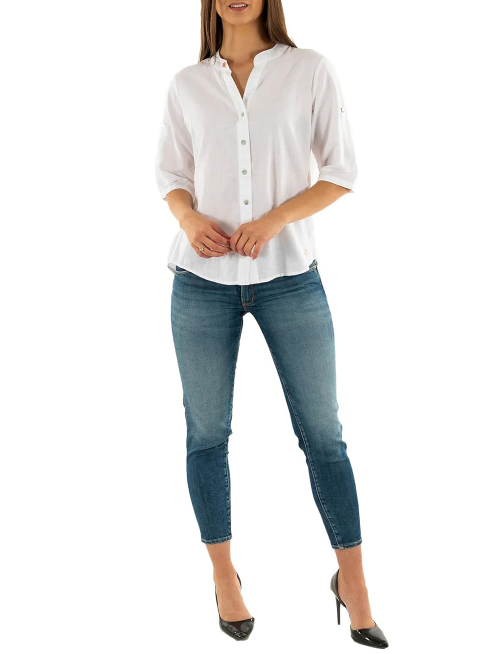 Yes Zee Camicia Donna Misto Lino Mod. C231 YZ00 0101 Bianco