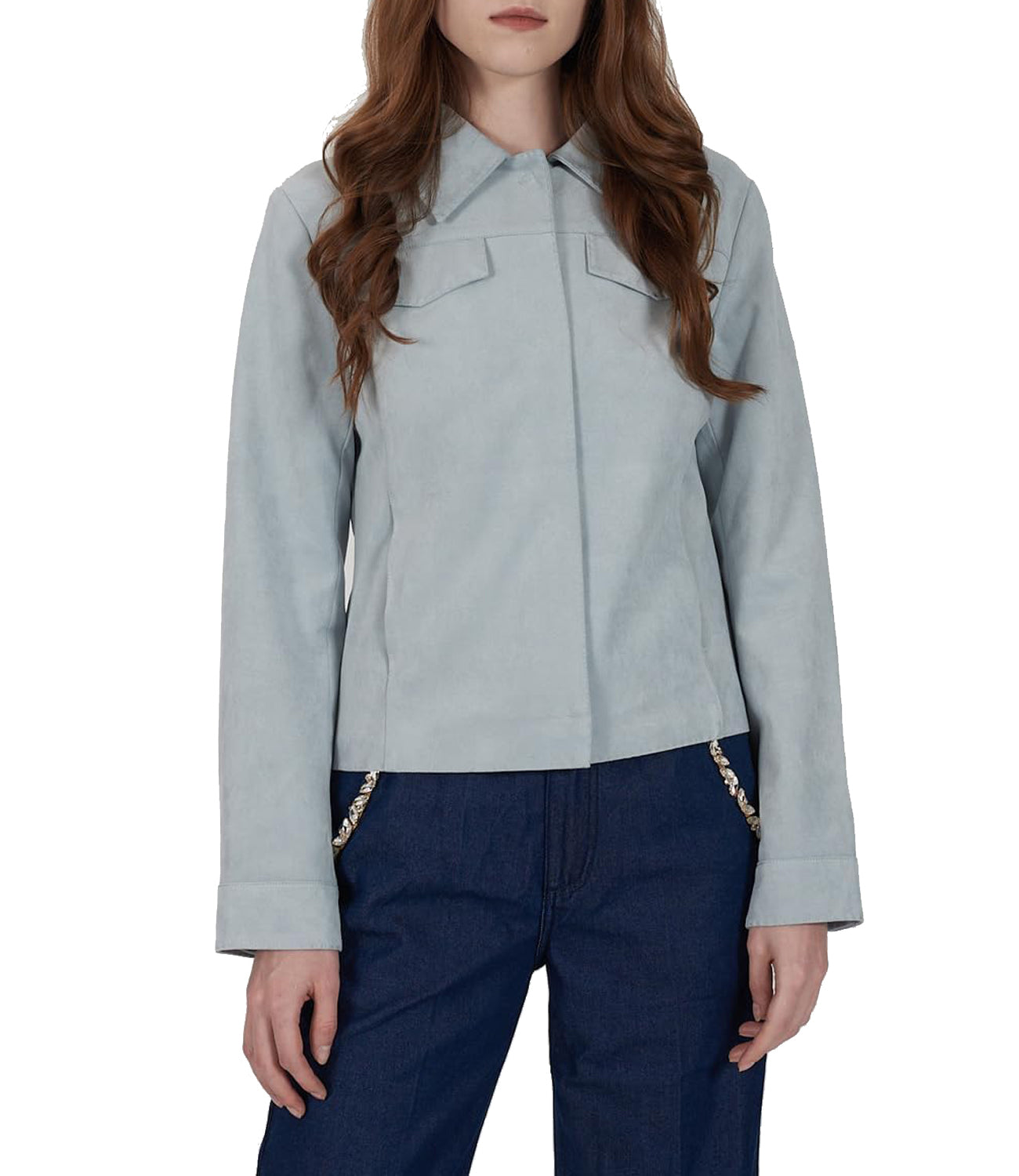 Yes Zee Giubbino Giacca Donna In Ecosuede, Tipo Camicia Donna Mod. G438 YA00 0633 Azzurro Polvere