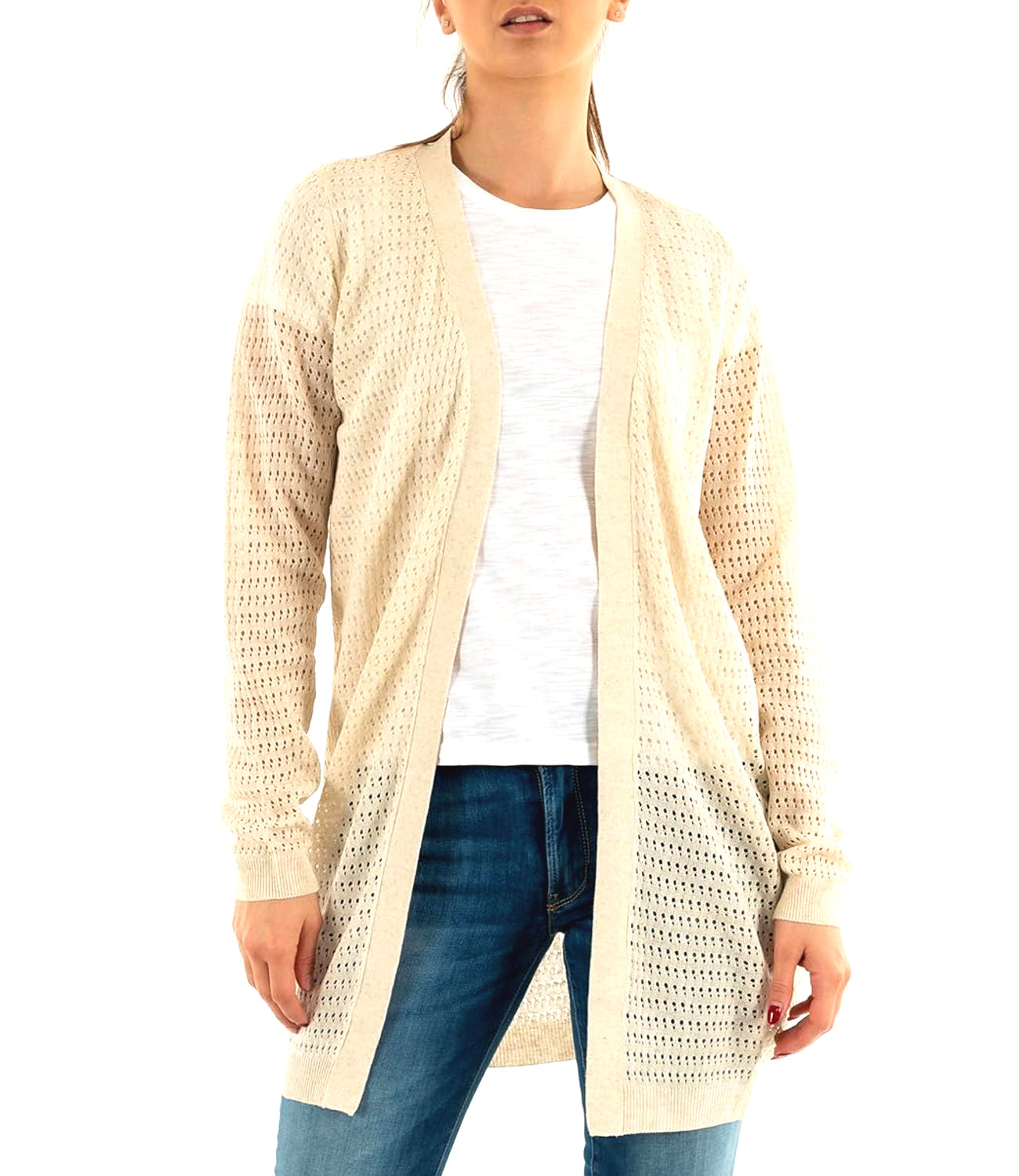 Yes Zee Maglia Maglia Donna Cardigan, Lungo Donna Mod. M439 HF00 0245 Sabbia Beige