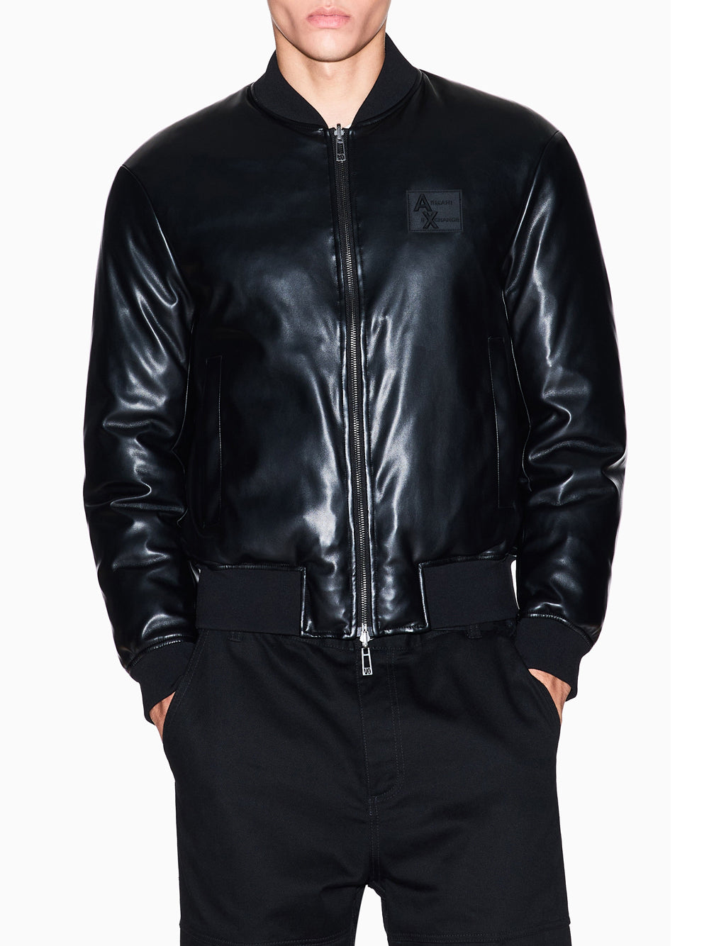 Giubbino di Pelle Armani Exchange Ecopelle da Uomo - Nero