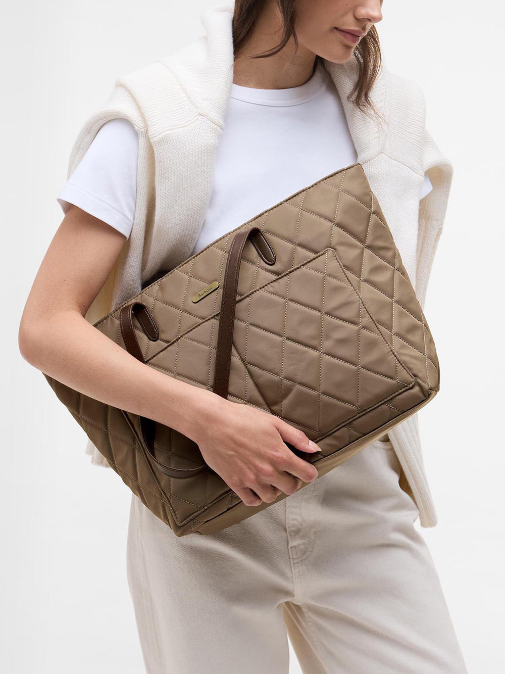 Borsa Shopper Barbour Quilted Tote da Donna - Avorio Beige