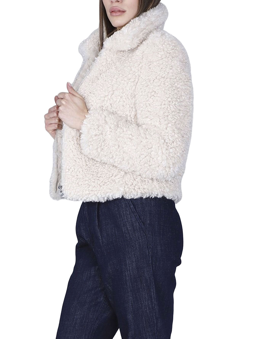 Giubbino Similpelliccia CafèNoir Curly da Donna - Avorio