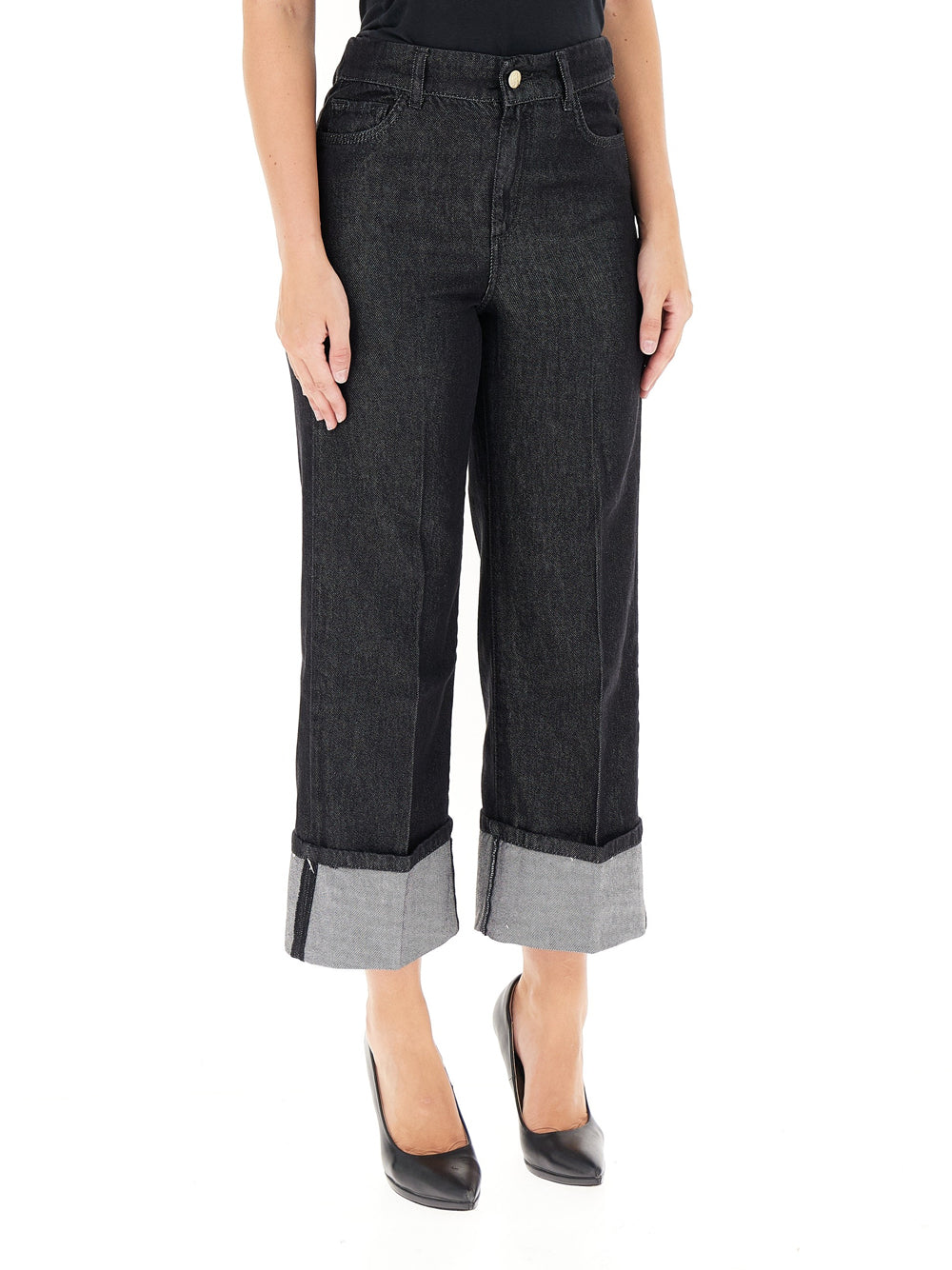 Jeans Wide Emme Marella Paint da Donna - Nero