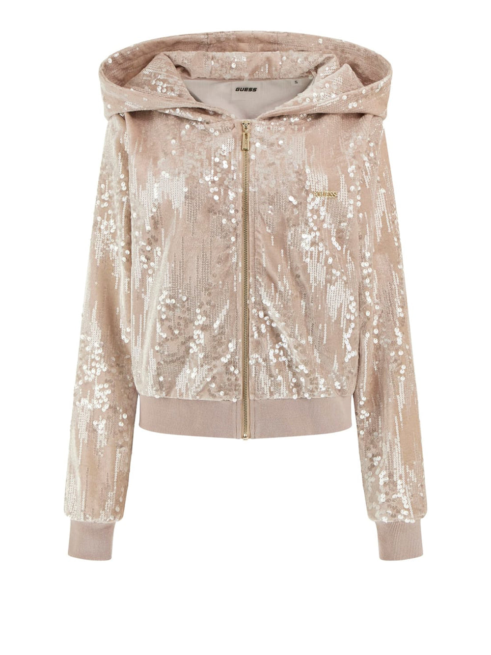 Felpa Zip Guess Sequins da Donna - Beige