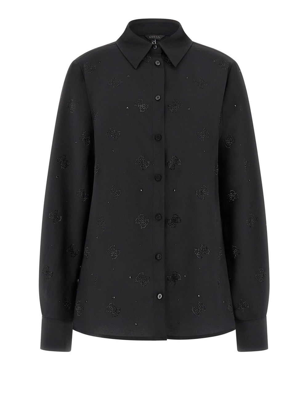 Camicia Casual Guess Flore Logo Hotfix da Donna - Nero