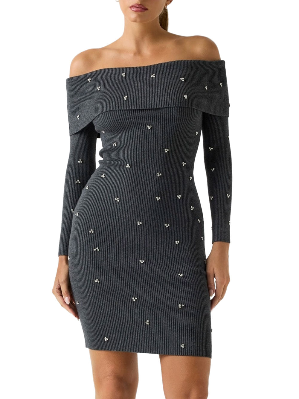 Vestito Mini Guess Off Shoulder Alisha da Donna - Grigio