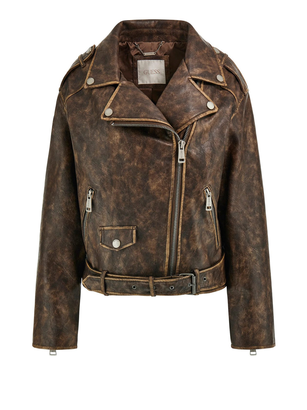 Giubbino di Pelle Guess Charlene Oversize da Donna - Marrone