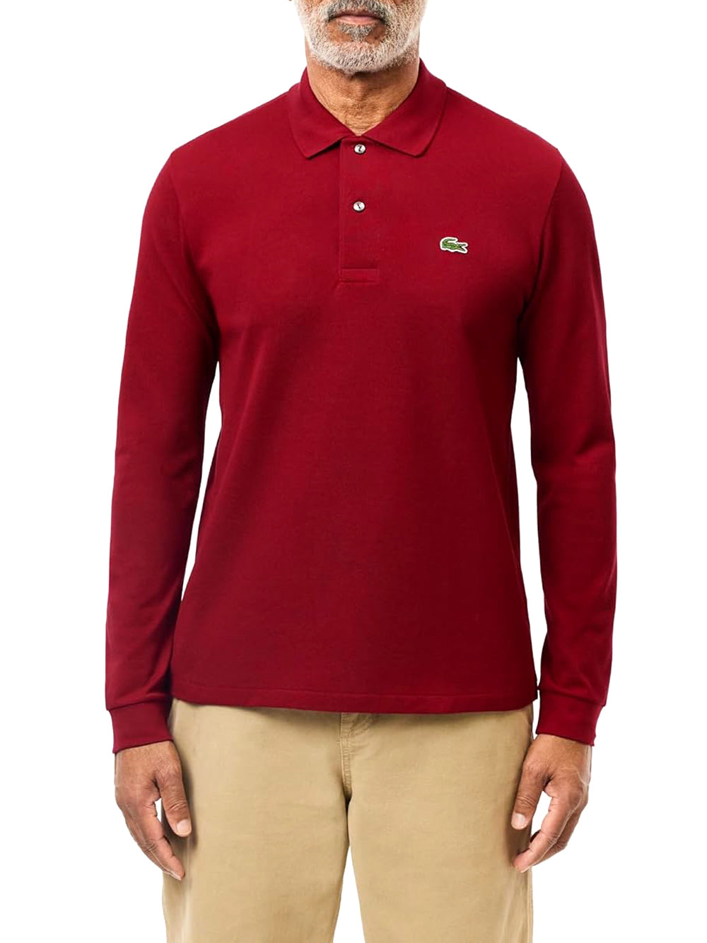 Lacoste Polo Manica Lunga Uomo Mod. L1312 476 Bordeau Rosso