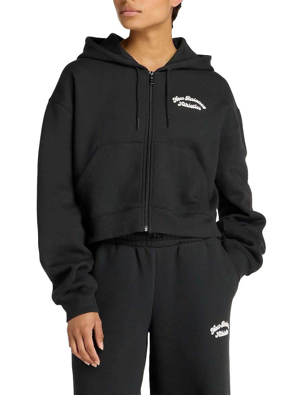Felpa Zip New Balance Linear Heritage da Donna - Nero
