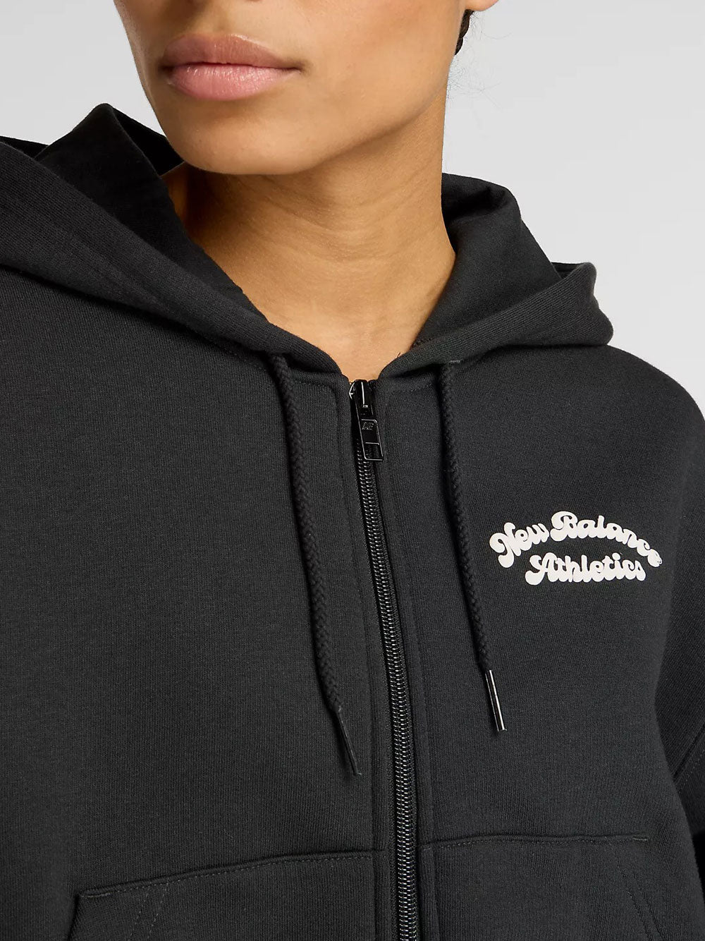 Felpa Zip New Balance Linear Heritage da Donna - Nero