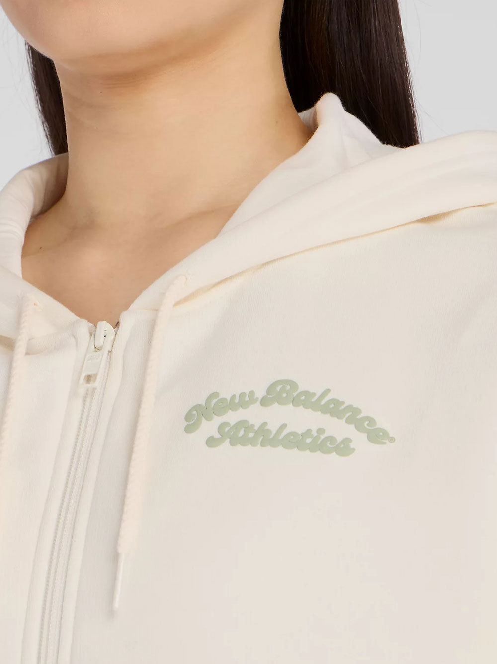 Felpa Zip New Balance Linear Heritage da Donna - Avorio