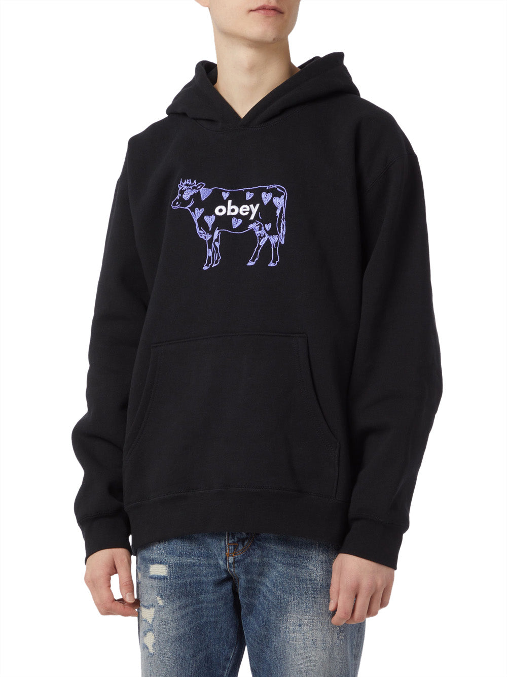 Felpa Cappuccio Obey Cow Extra Heavy Unisex - Nero