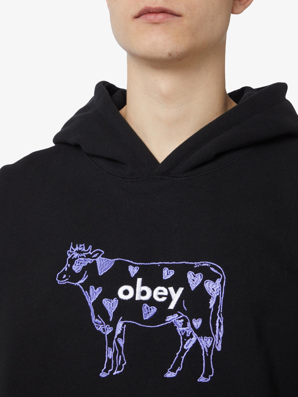 Felpa Cappuccio Obey Cow Extra Heavy Unisex - Nero