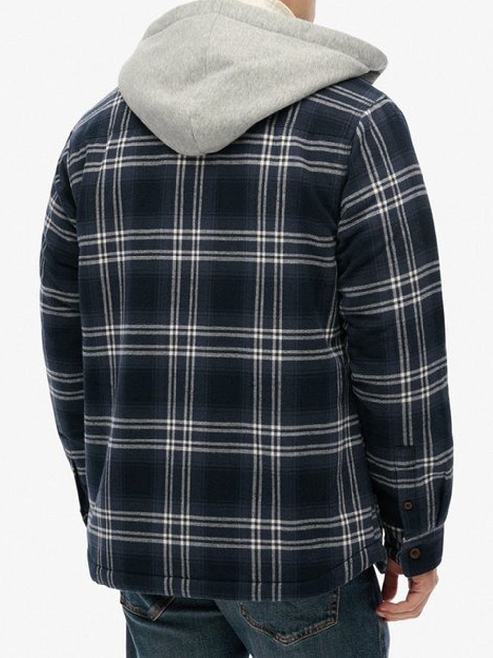 Camicia Casual Superdry Hooded Check da Uomo - Blu