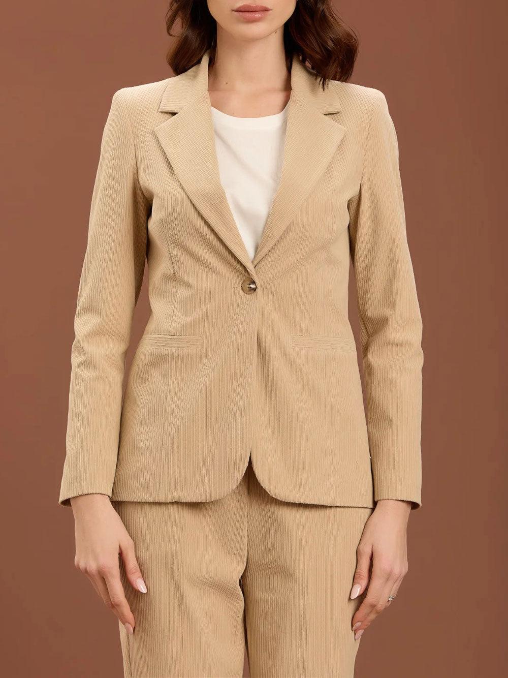 Tailleur Take Two in Velluto Stretto da Donna - Beige