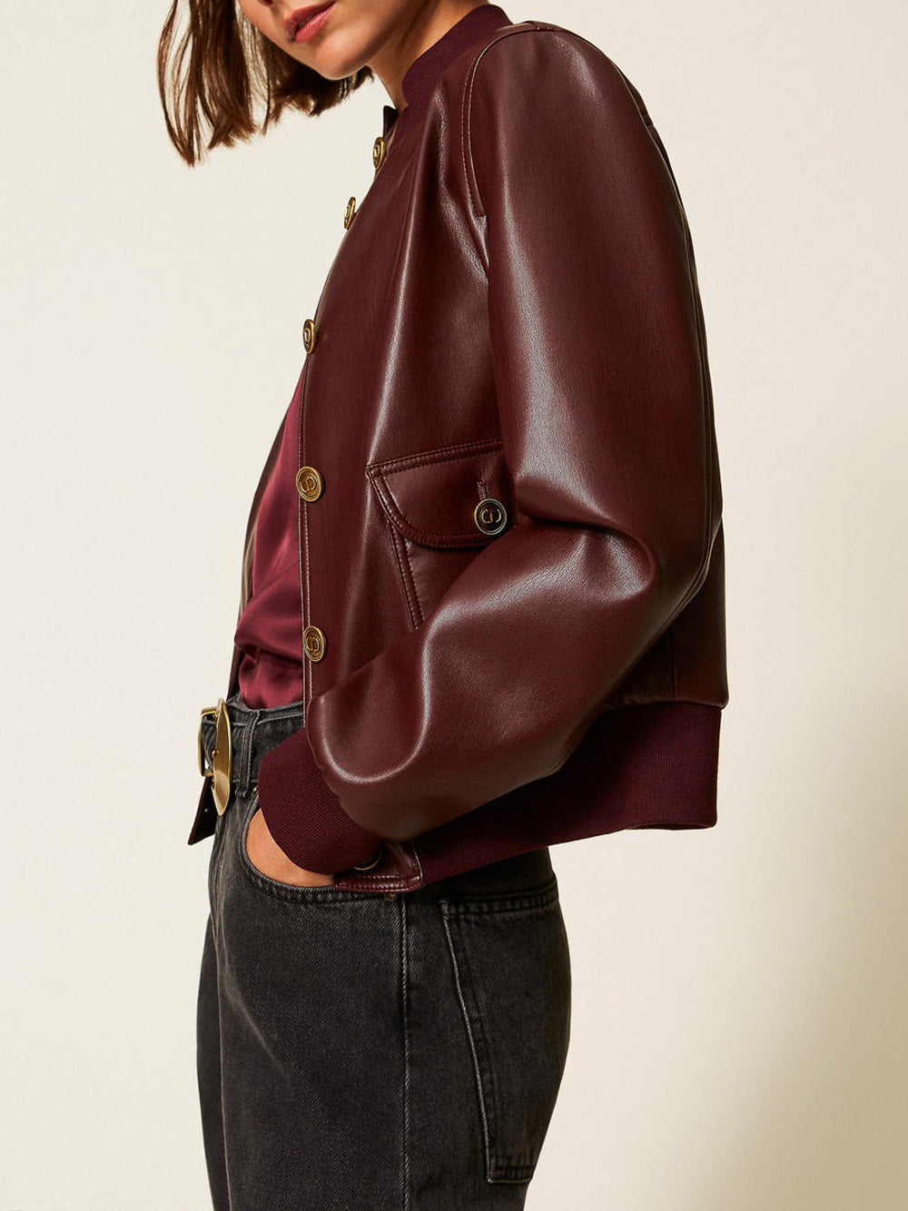 Giubbino di Pelle Twin Set da Donna - Bordeaux