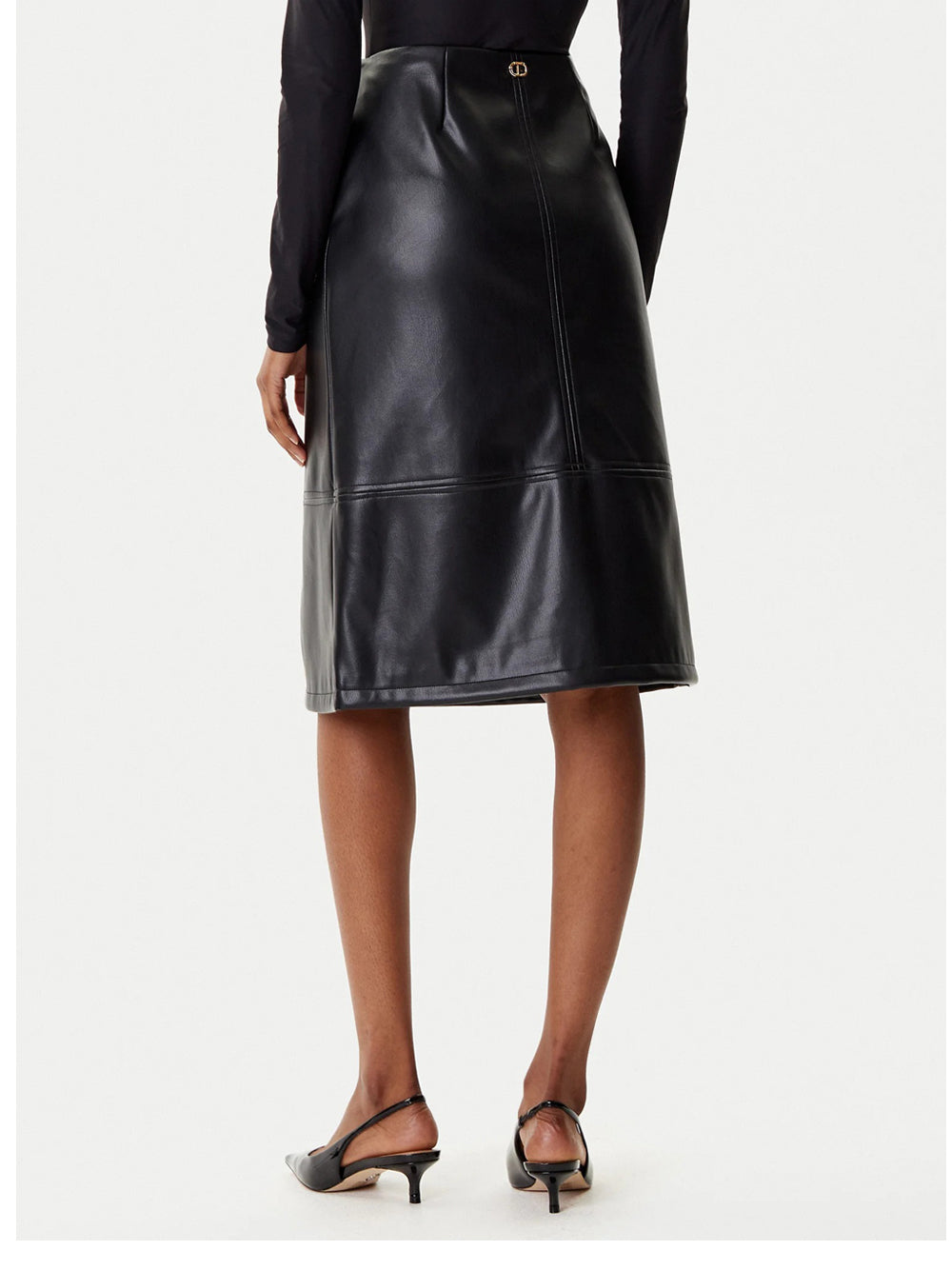 Gonna Longuette Twin Set Ecopelle da Donna - Nero