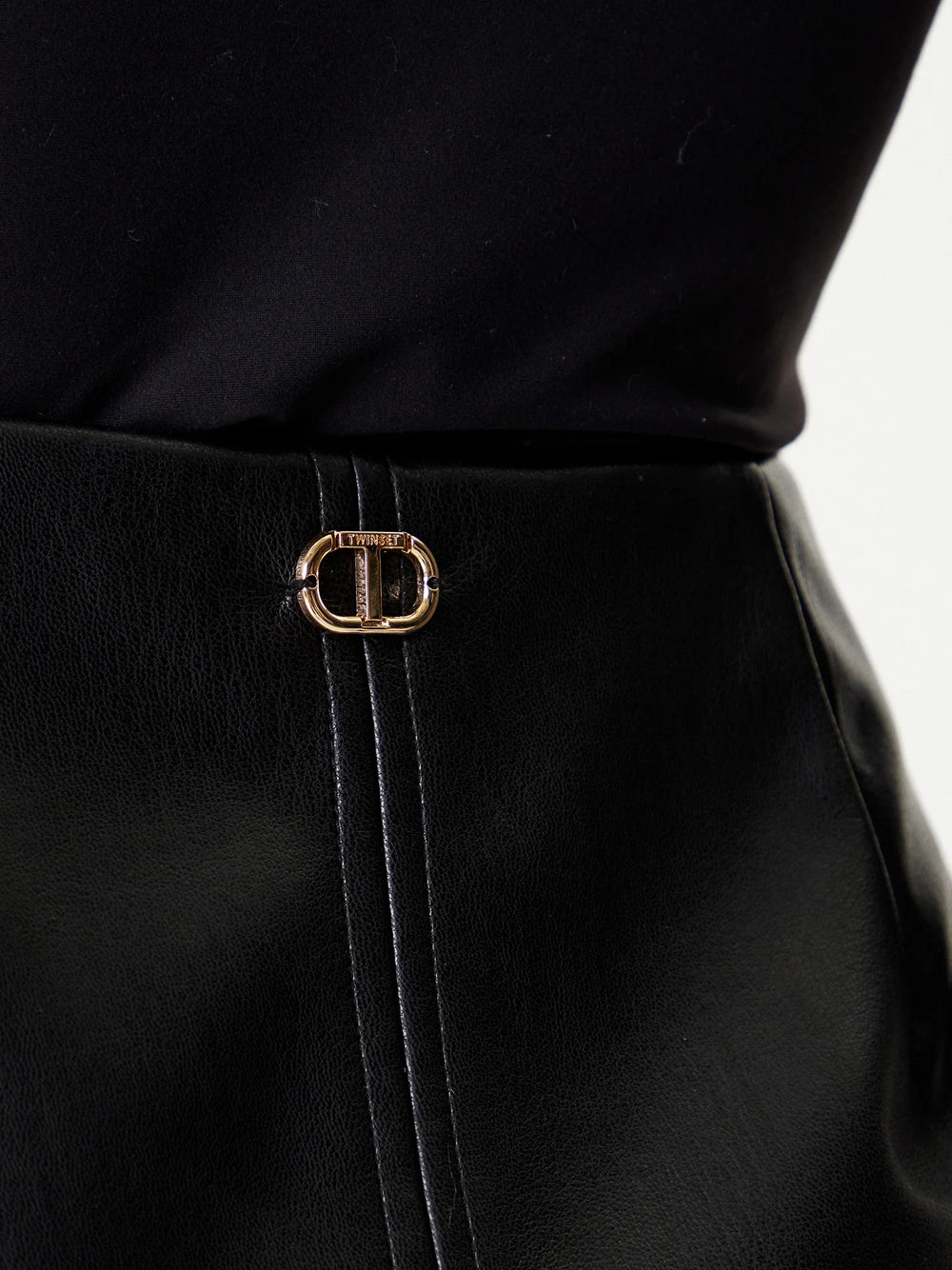 Gonna Longuette Twin Set Ecopelle da Donna - Nero