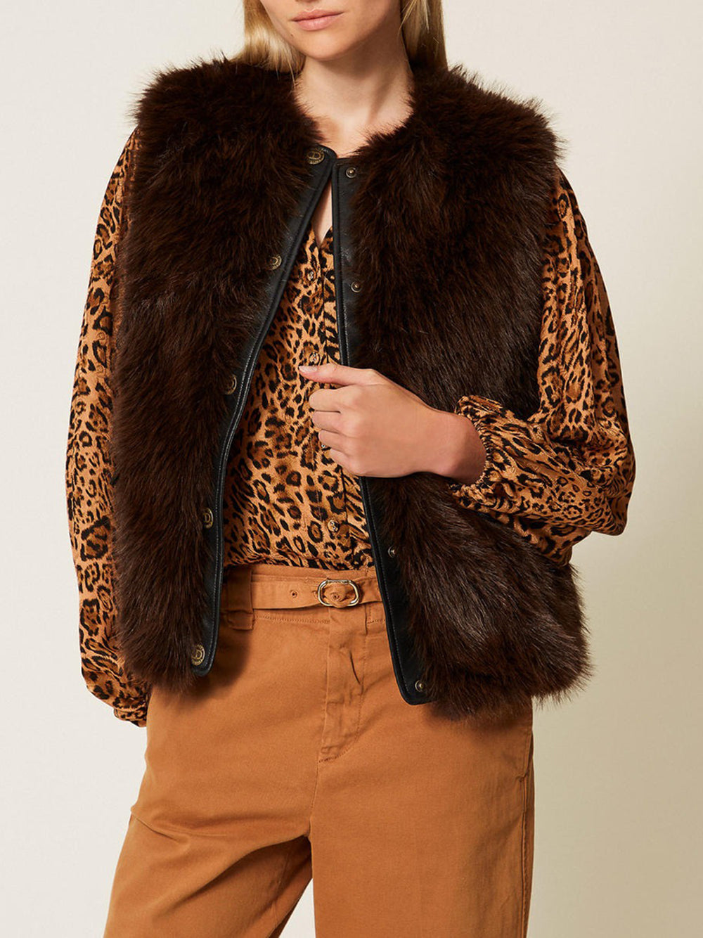 Gilet Twin Set Pelliccia Eco da Donna - Nero Marrone