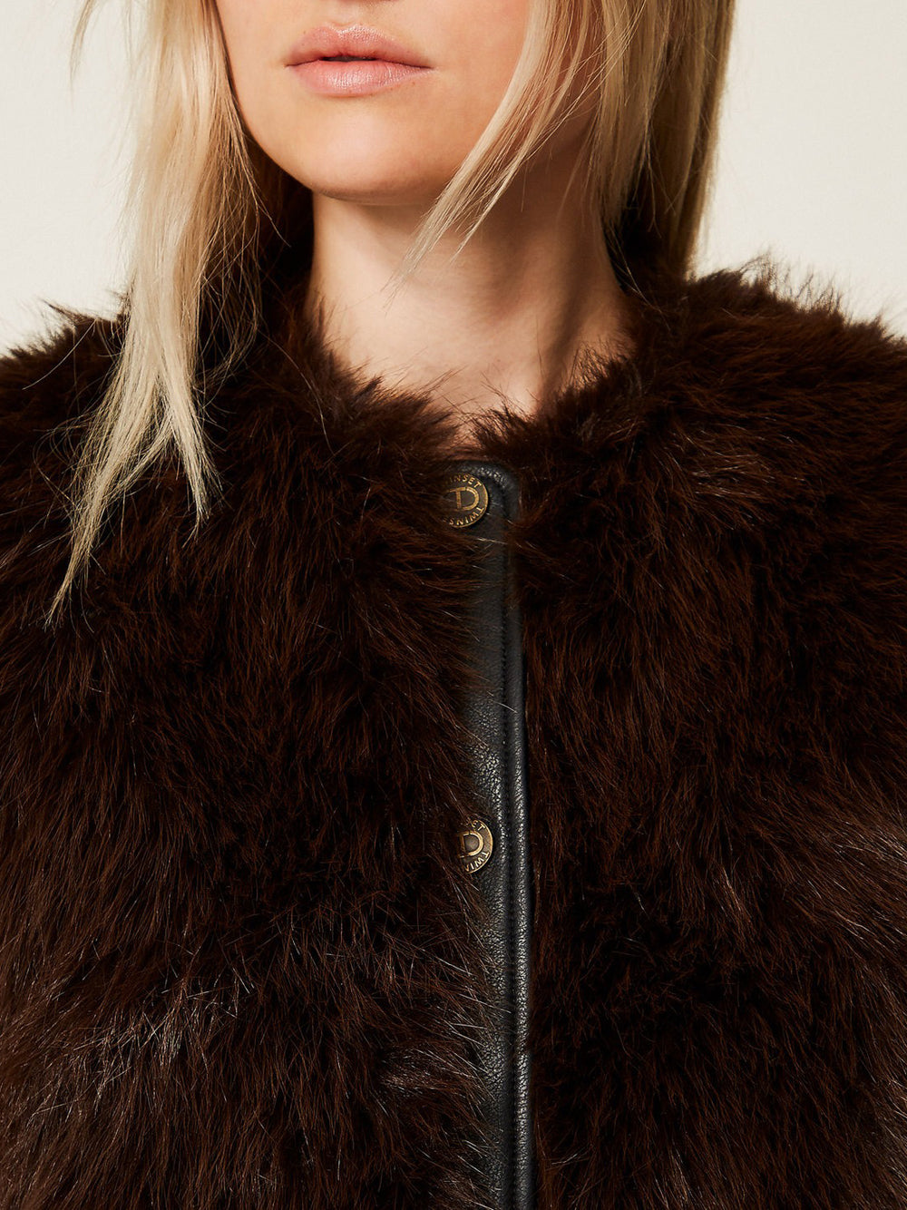 Gilet Twin Set Pelliccia Eco da Donna - Nero Marrone