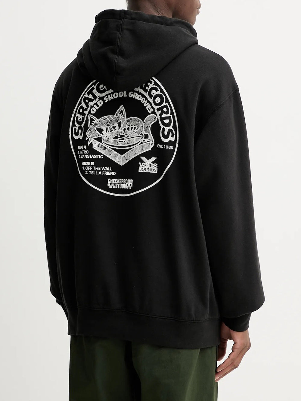 Felpa Cappuccio Vans Scratched Records da Uomo - Nero