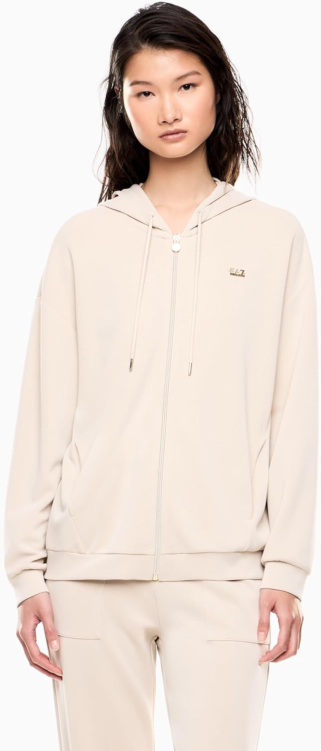 Ea7 Emporio Armani Felpa cappuccio Donna Mod. 7W000192 AF12643 U1088 Burro Avorio